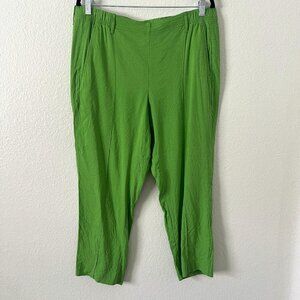 J Jill Sz L Linen Stretch Pants Classy Green Pull On Coastal Beachy Lagenlook